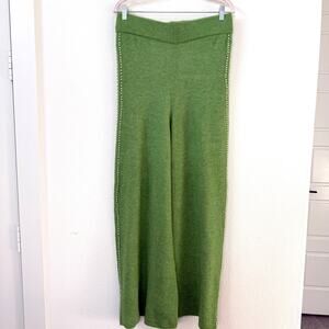 WHY DRESS Pearl Trim Wide Leg Knit Pants Green Pull On Stretch‎ XXL Cozy Chic